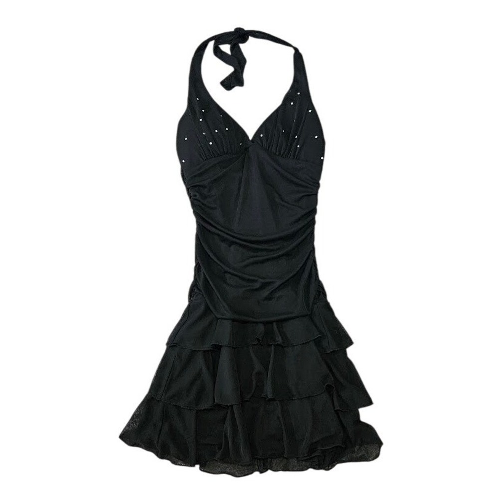 Taboo Y2K Black Halter Dress Whimsigoth Fairycore Size Medium Party Stretchy